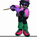 Cartoon Man in Purple Green Outfit Playing Flute With Sunglasses
