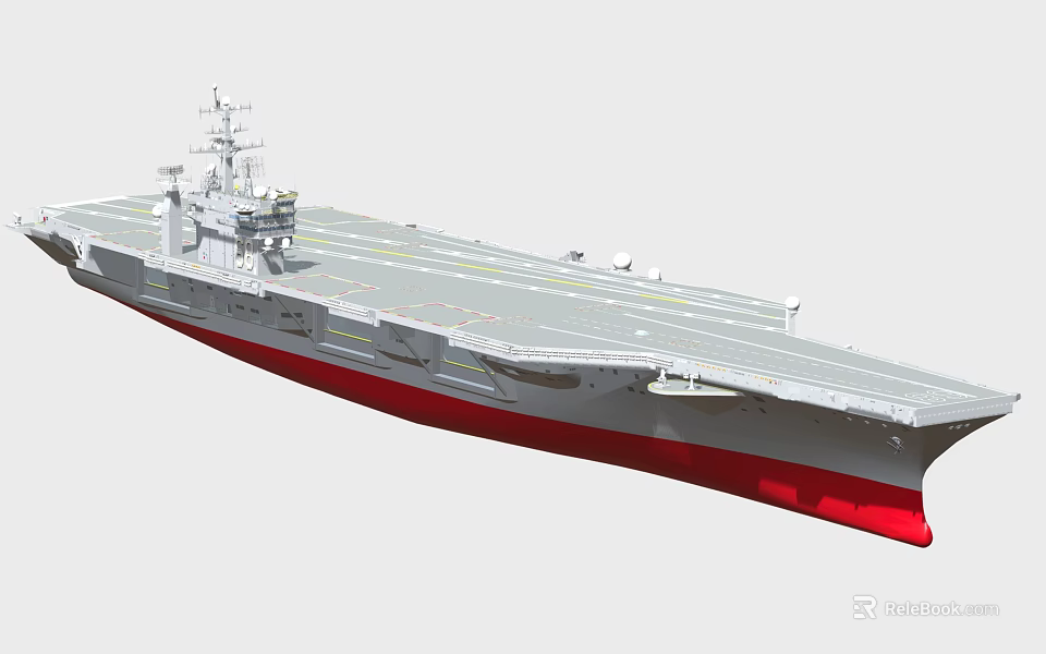 Modern Aircraft Carrier With Flight Deck Island And Red Bottom Hull Structure 3d model 