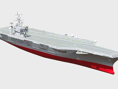 Modern Aircraft Carrier With Flight Deck Island And Red Bottom Hull Structure 3d model