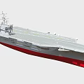 Modern Aircraft Carrier With Flight Deck Island And Red Bottom Hull Structure