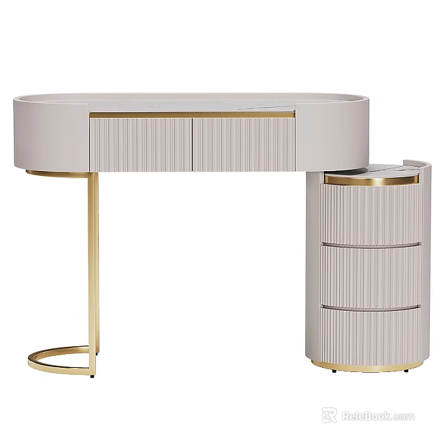 Elegant Modern Dressing Table With Light Colored Surface And Gold Metal Legs 3d model 
