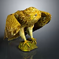 Golden Brown Eagle Perched On Stone Base With Spread Wings And Detailed Feathers