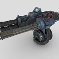 Futuristic Sci Fi Multi Barrel Weapon with Rotating Barrels Mechanical Structure and Red Cables 3d model