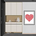 Modern Minimalist Entryway Hallway With White Cabinets Light Strip And Red Heart Shaped Decorative Painting