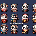 Animal Wall Decor Featuring 20 Cute Panda Figurines In Ethnic Costumes