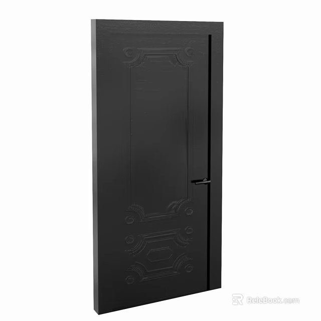 Black Decorative Door With Intricate Carved Patterns For Home Entrance 3d model 
