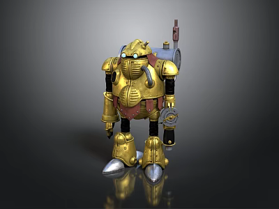Detailed Golden Mechanical Robot With Glowing Eyes Backpack Device And Metallic Feet 3d model