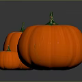 Fresh Orange Pumpkins of Various Sizes with Green Stems Displayed on Gray Surface