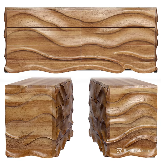 Modern Wooden Console Cabinet and Side Cabinet with Wave Texture Design for Home Interior 3d model 