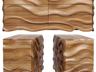 Modern Wooden Console Cabinet and Side Cabinet with Wave Texture Design for Home Interior 3d model
