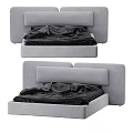 Elegant Modern Double Bed With Gray Upholstered Headboard And Black Bedding 3d model