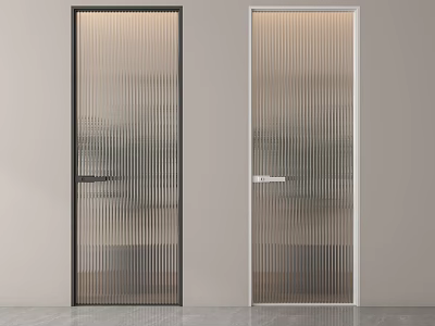Modern Glass Hinged Doors With Vertical Stripes And Black White Frames 3d model