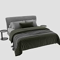 Modern Double Bed Interior With Green Bedding Gray Frame Pillows And Throw Blanket 3d model