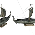 Decorative Ornament Set Ancient Style Sailboat Models with Carved Details and Base