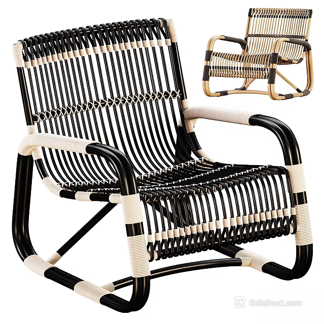 Stylish Black And White Woven Leisure Chair With Comfortable Armrests And Modern Design 3d model 