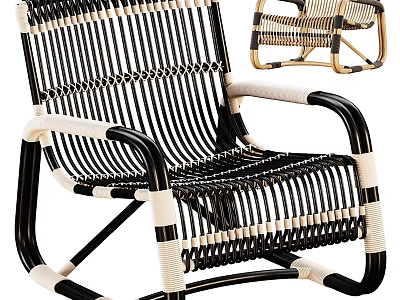 Stylish Black And White Woven Leisure Chair With Comfortable Armrests And Modern Design 3d model