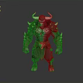 Mythical Horned Warrior Character Muscular Build Spiked Armor And Guards
