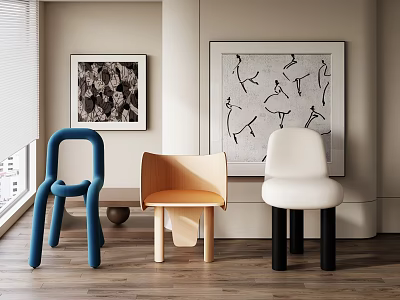 Modern Accent Chairs With Colorful Unique Design In Interior With Artwork And Wooden Floor 3d model