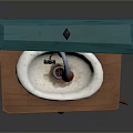Vintage Bathroom Vanity With Green Brown Frame White Sink Faucet And Wooden Legs