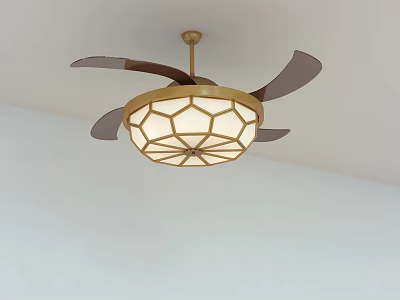 Ceiling Air Cooler Fan With Geometric Pattern Shade And Dark Blades 3d model