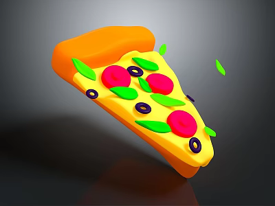Fresh Pizza Slice With Orange Crust Red Tomato Slices Green Basil And Black Olives 3d model