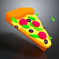 Fresh Pizza Slice With Orange Crust Red Tomato Slices Green Basil And Black Olives