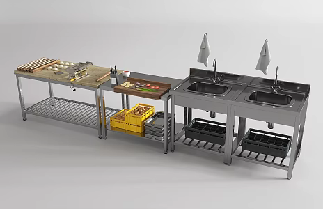 Modern kitchen stainless steel sink console cutting board noodle machine kitchen equipment 3d model