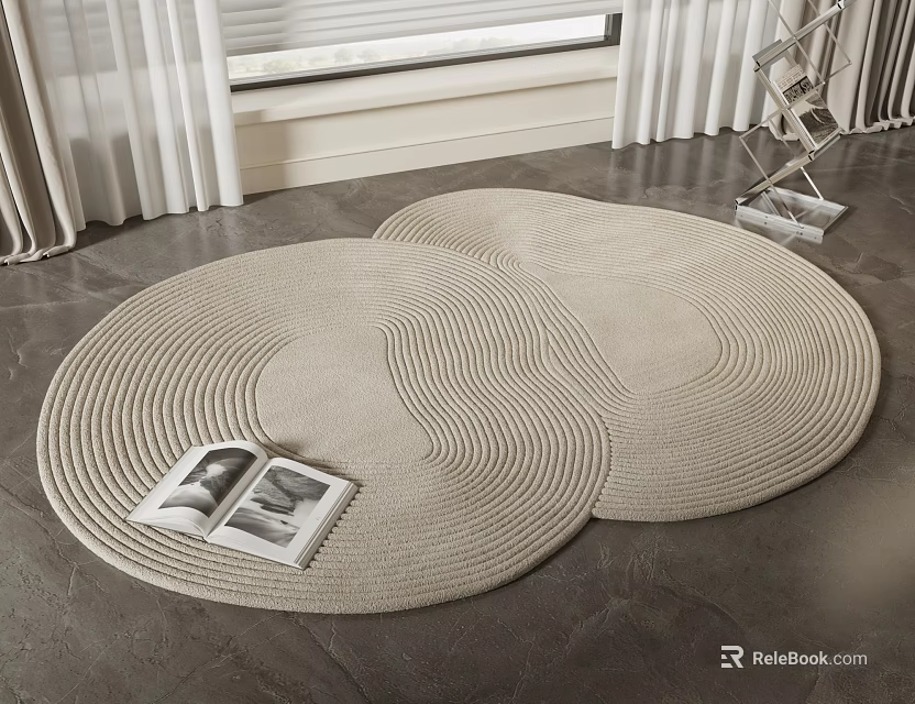 Stylish Round Woven Rug With Neutral Tone Wave Pattern For Indoor Living Space 3d model 
