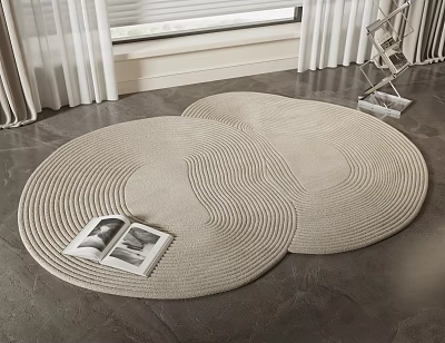Stylish Round Woven Rug With Neutral Tone Wave Pattern For Indoor Living Space 3d model