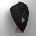 Elegant White Circular Pendant With Red Center On Metallic Chain Displayed On Black Mannequin