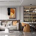 Elegant Modern Living Dining Room Interior With Neutral Sofa Abstract Artwork And Dining Table 3d model
