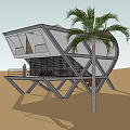 Modern Boutique Villa With Geometric White Gray Structure Open Balcony Wooden Accents Palm Tree Beachside