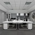 Modern Public Office Space With White Desks Black Office Chairs Mac Monitors And Glass Windows
