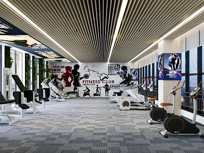 Modern Fitness Club Interior Spacious Gym Space With Treadmills Exercise Bikes And Workout Equipment 3d model