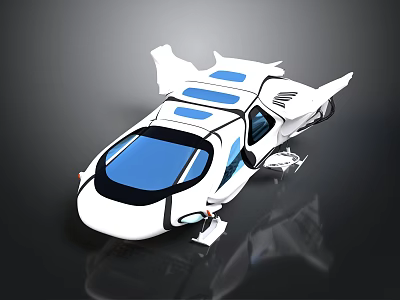 Futuristic White Car Model With Blue Accents And Sleek Aerodynamic Design 3d model