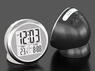 Digital Alarm Clocks In Silver And Black With Time Date Temperature Display And Modern Design 3d model