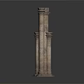 Classic Architectural Stone Pillar Structure With Three Columns And Base Design 3d model