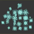 Decorative Blue Snowflakes with Various Shapes on Gray Background and Reflections