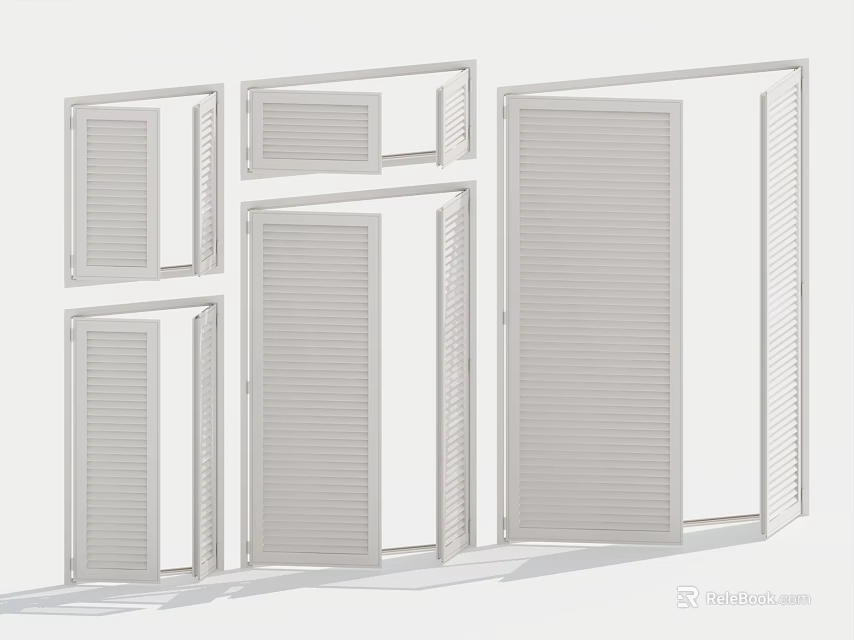 Various White Window Shutters with Different Panel Designs for Home Interior 3d model 