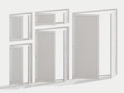 Various White Window Shutters with Different Panel Designs for Home Interior 3d model