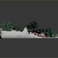 Pink Terrain Topographic Model With Green Trees And Sloped Hillside Features