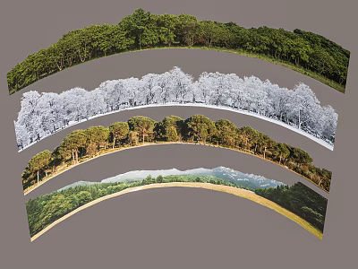 Diverse Garden Landscape With Green Trees White Foliage And Mountain Scenery 3d model