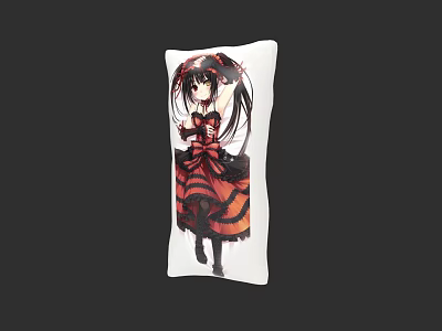 Anime Girl Printed Decorative Pillow With Red Black Dress And Long Hair Design 3d model