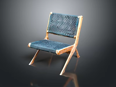Modern Wooden Frame Leisure Chair With Blue Woven Seat And Backrest 3d model