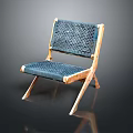 Modern Wooden Frame Leisure Chair With Blue Woven Seat And Backrest