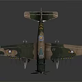 Military Aircraft With Camouflage Paint Bombs Under Wings And Propeller On Dark Background