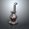 Vintage Metal Household Heating Device With Curved Chimney And Decorative Base Design