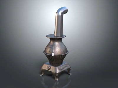 Vintage Metal Household Heating Device With Curved Chimney And Decorative Base Design 3d model