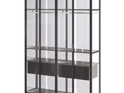Modern Display Cabinet With Black Metal Frame Glass Shelves And Drawers 3d model
