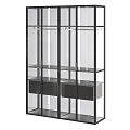 Modern Display Cabinet With Black Metal Frame Glass Shelves And Drawers